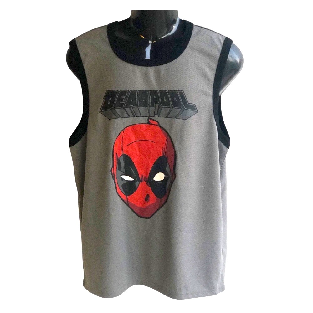 Marvel Deadpool Jersey‎ Mens Medium Gray Black 91 Sleeveless Comfort Casu…